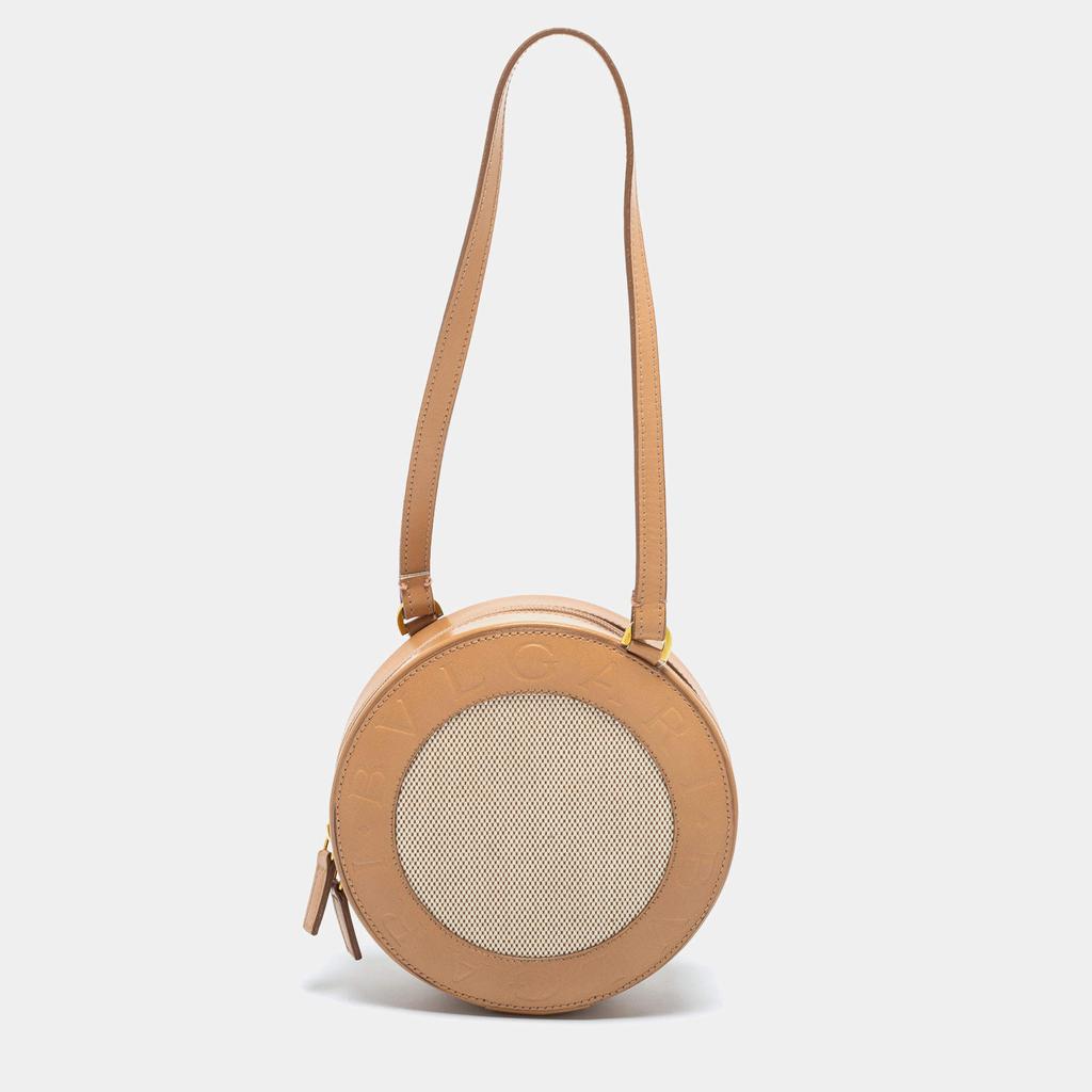 Bvlgari Beige Leather and Canvas Round Clutch Bag商品第1张图片规格展示