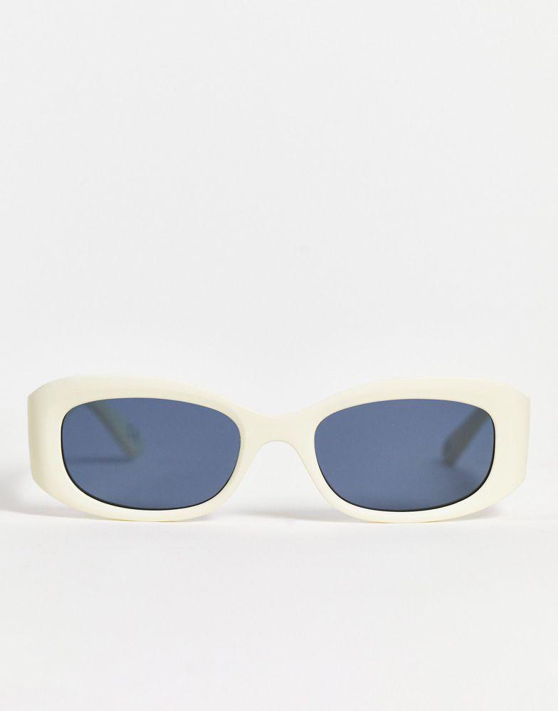 ASOS DESIGN 90s oval sunglasses in rubberised frame with smoke lens  - BEIGE商品第2张图片规格展示