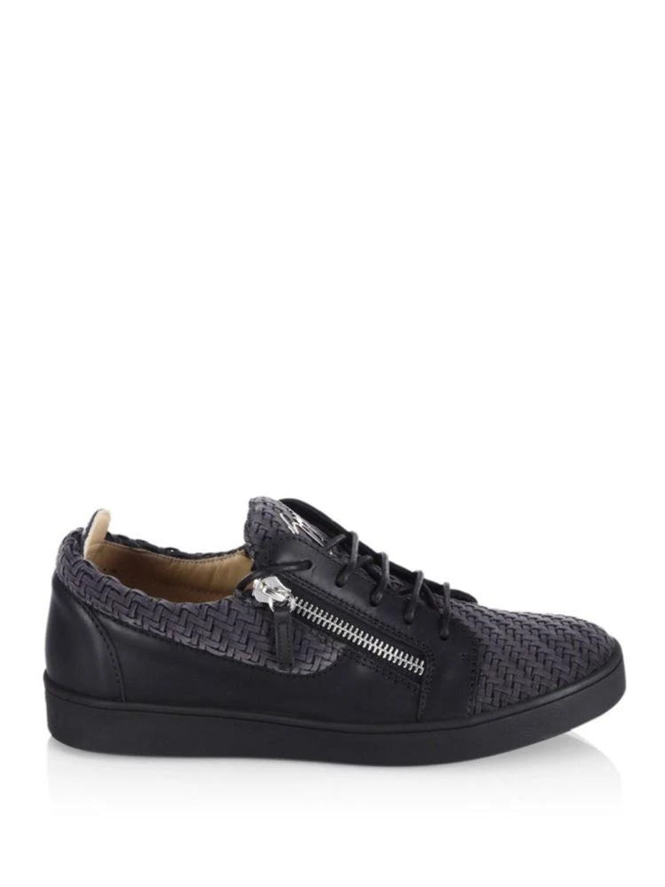 商品Giuseppe Zanotti|Woven Suede Low Leather Sneakers,价格¥2436,第5张图片详细描述