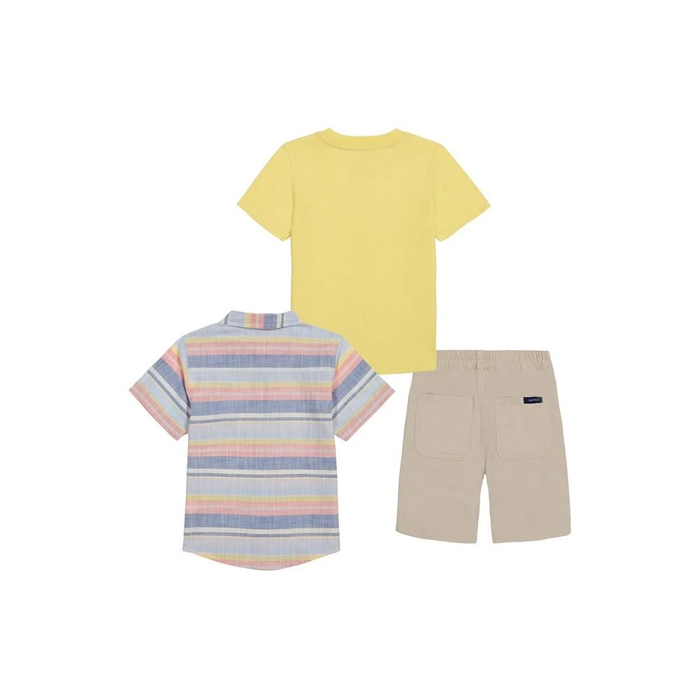 商品Nautica|Little Sizes Boys Short Sleeve T-shirt, Multi-Stripe Gauze Shirt and Twill Shorts, 3 Pc Set,价格¥465,第2张图片详细描述