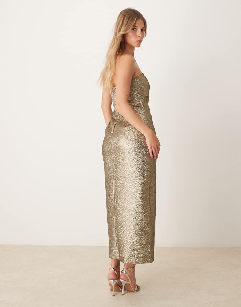 Gold Metallic Midi Dress Shop Abercrombie Fitch Strapless Midi Dress In Gold  Metallic On Sale At