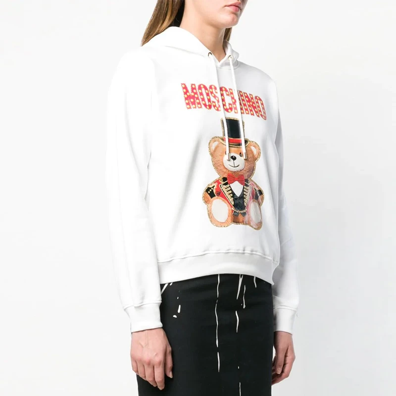 Moschino 莫斯奇诺 女士白色小熊印花连帽卫衣 EV1704-0527-2001 商品