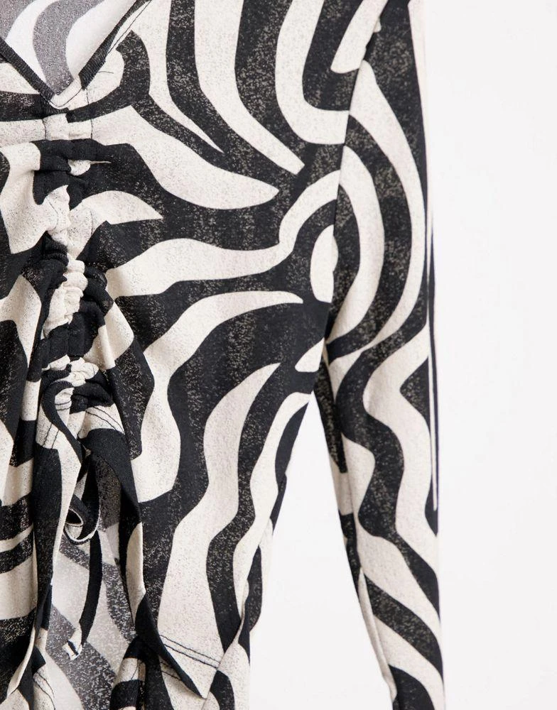 商品Topshop|Topshop swirl print ruche front cutout mesh top in multi,价格¥196,第4张图片详细描述
