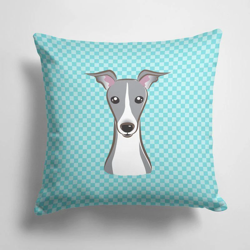 商品Caroline's Treasures|14 in x 14 in Outdoor Throw PillowCheckerboard Blue Italian Greyhound Fabric Decorative Pillow 15 X 15 IN,价格¥275,第1张图片