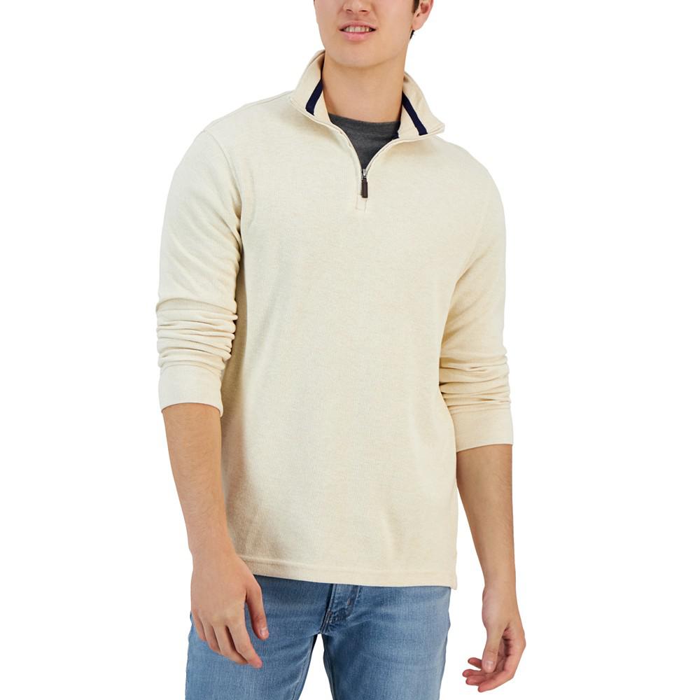 Men's Natural Heather French Rib Quarter-Zip Sweater, Created for Macy's商品第1张图片规格展示