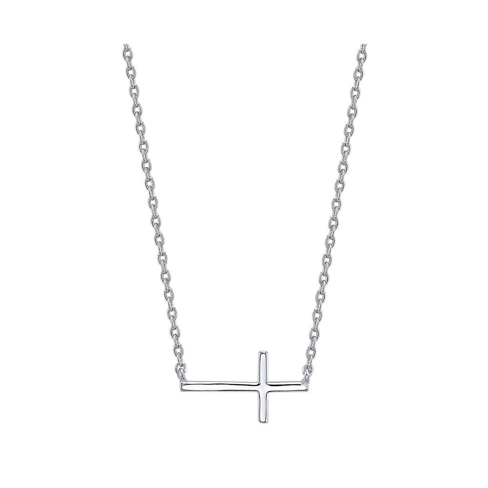 Thin East West Cross Station Plated Silver Necklace商品第1张图片规格展示