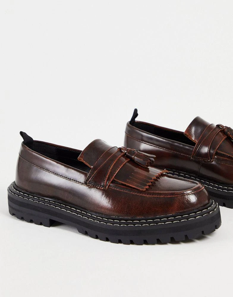 商品ASOS|ASOS DESIGN loafers in brown leather with chunky sole and contrast stitch,价格¥324,第1张图片