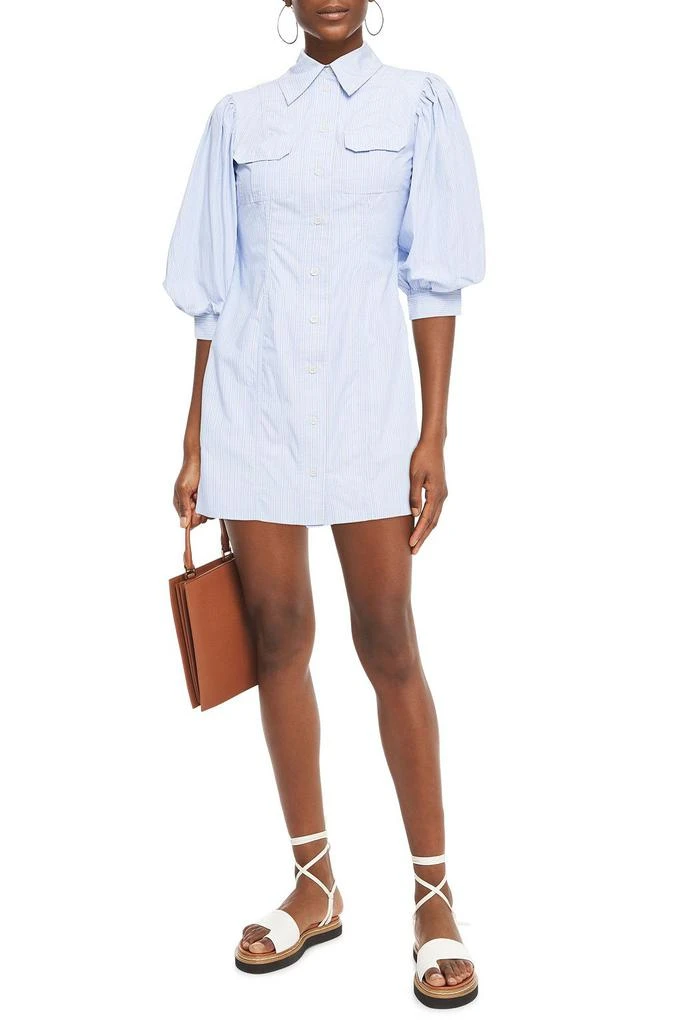 商品Ganni|Gathered striped organic cotton mini shirt dress,价格¥892,第4张图片详细描述