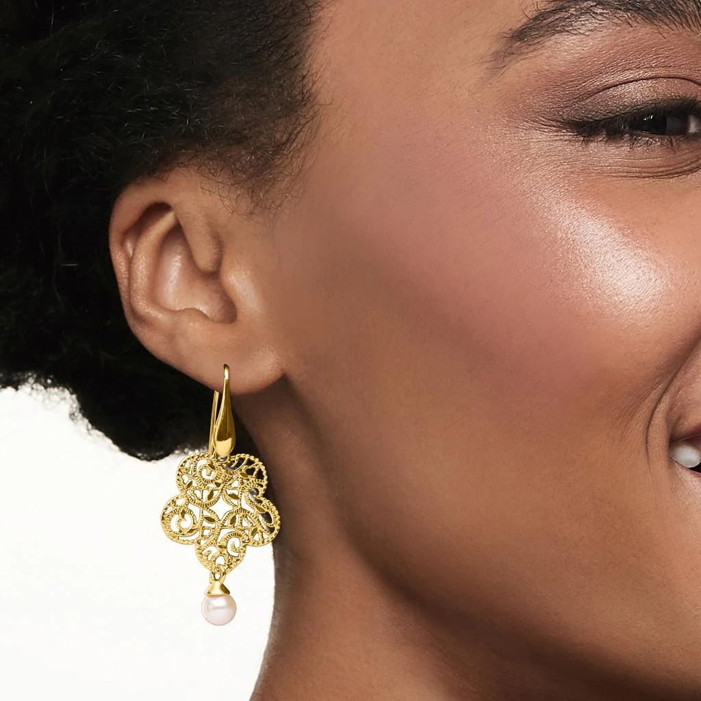 商品Ross-Simons|Ross-Simons Italian 6-6.5mm Cultured Pearl Filigree Flower Drop Earrings in 18kt Gold Over Sterling,价格¥783,第2张图片详细描述