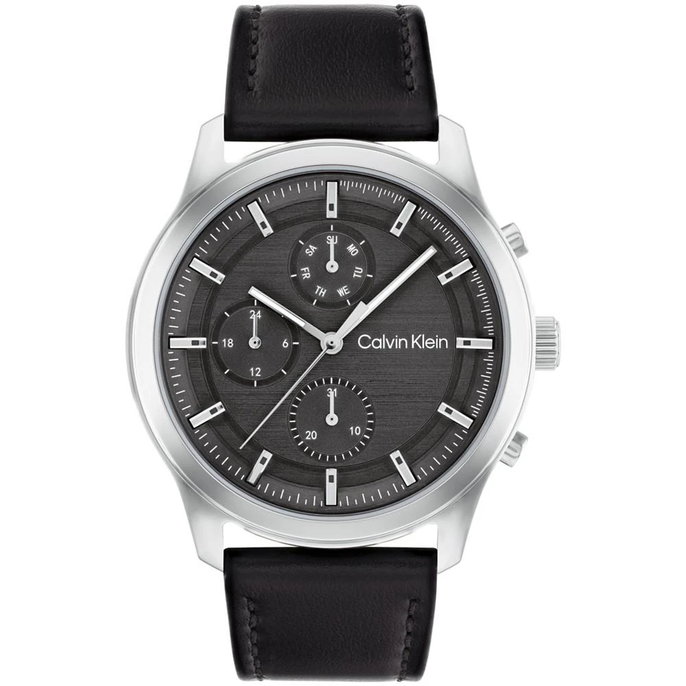 商品Calvin Klein|Men's Black Leather Strap Watch 44mm,价格¥891,第1张图片