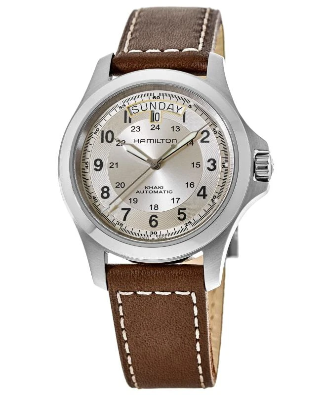 商品Hamilton|Hamilton Khaki Field King Auto Day-Date Silver Dial Leather Strap Men's Watch H64455523,价格¥3441,第1张图片