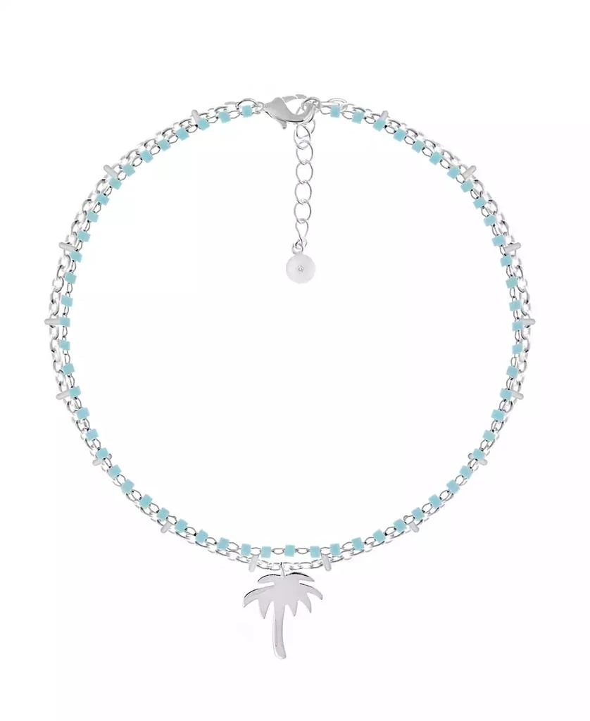 商品Essentials|Double Row Turquoise Glass Palm Tree Anklet in Silver Plate,价格¥76,第1张图片