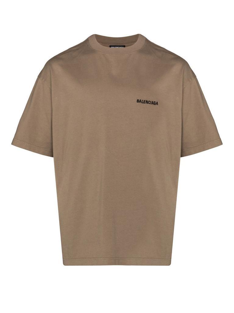 商品Balenciaga|BALENCIAGA Logo Medium Fit T-Shirt Taupe/Black,价格¥4593,第1张图片