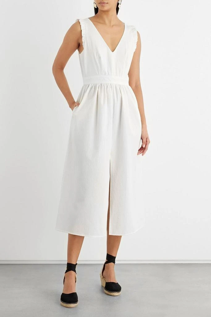 商品IRIS & INK|Carmen ruffle-trimmed organic cotton-jacquard midi dress,价格¥781,第2张图片详细描述