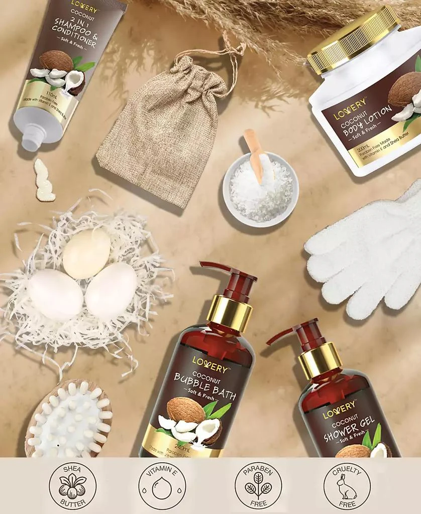 商品Lovery|Vintage-like Clock Box Body Care Gift Set, Coconut Relaxing Home Spa Set, 13 Piece,价格¥499,第3张图片详细描述