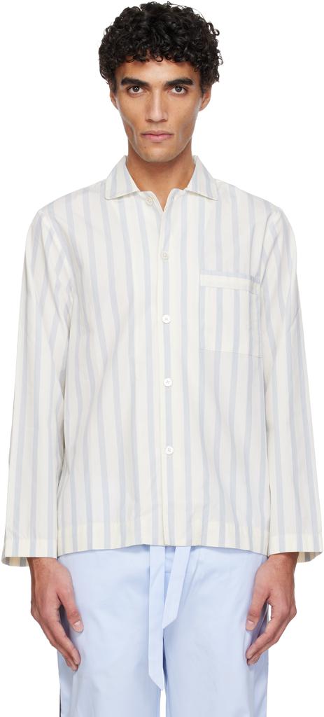 Chemise de pyjama à manches longues en popeline blanc cassé et marine image 2