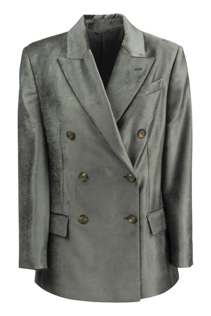 商品Brunello Cucinelli|BRUNELLO CUCINELLI Iridescent-effect viscose double-breasted Blazer,价格¥18399,第1张图片