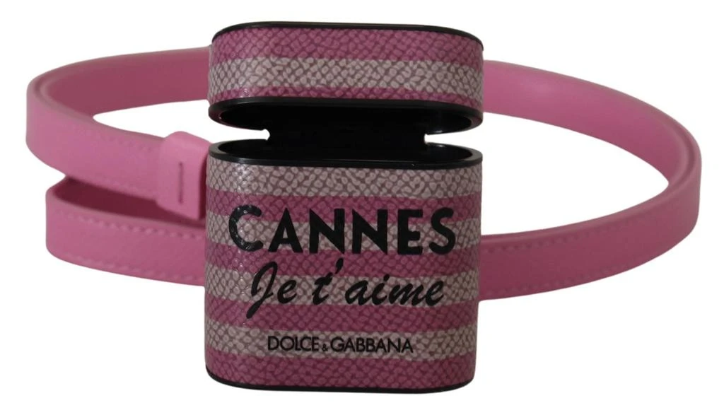 商品Dolce & Gabbana|Dolce & Gabbana Pink Black Leather Strap Gold Metal Logo Airpods Case,价格¥1184,第5张图片详细描述