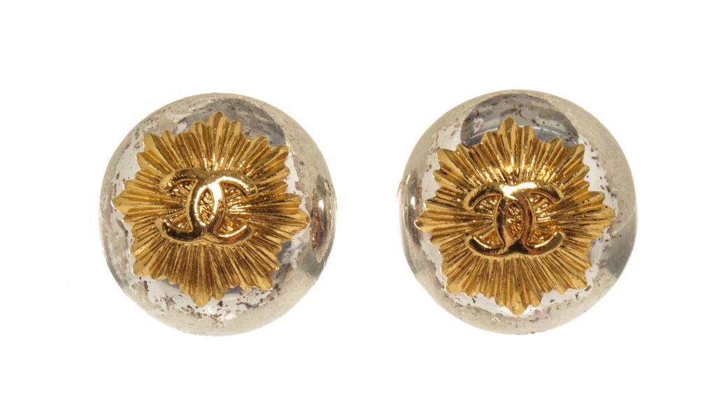 Chanel Splatter Gold & Silver Logo Earrings商品第1张图片规格展示
