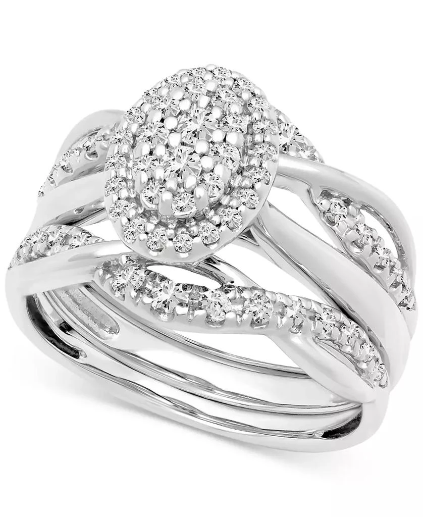 商品Macy's|Diamond Oval Halo Cluster Intertwined Bridal Set (1/2 ct. t.w.) in 14k White Gold,价格¥11384,第1张图片