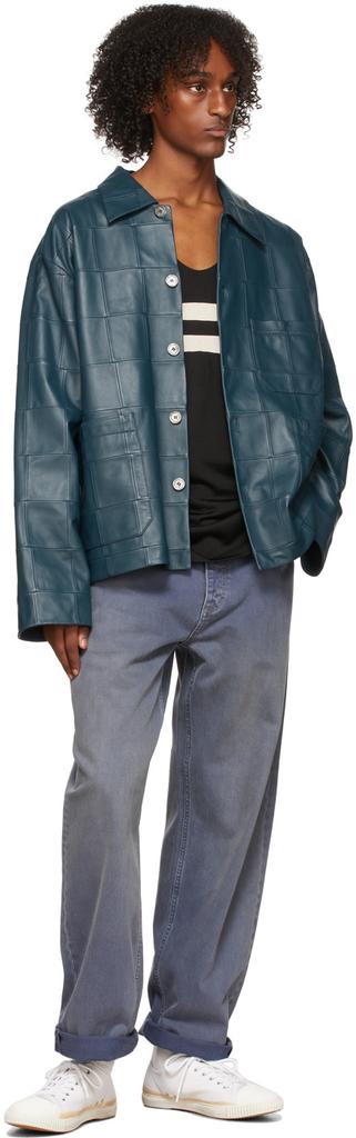 Blue Patchwork Leather Jacket商品第4张图片规格展示