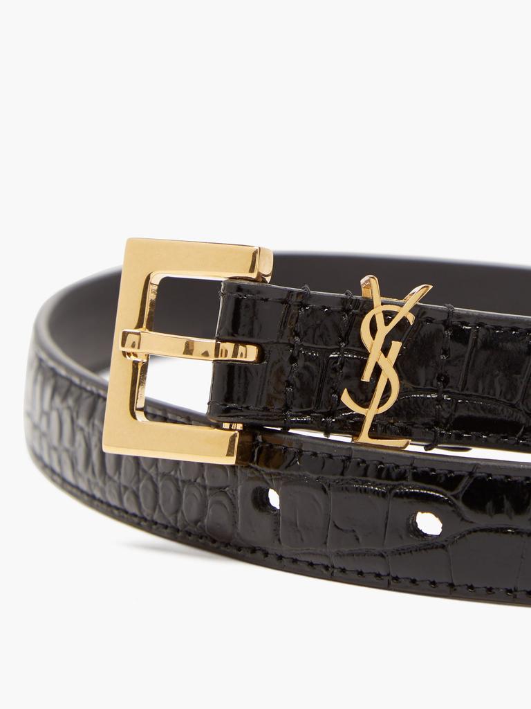 YSL-plaque croc-embossed leather belt商品第3张图片规格展示