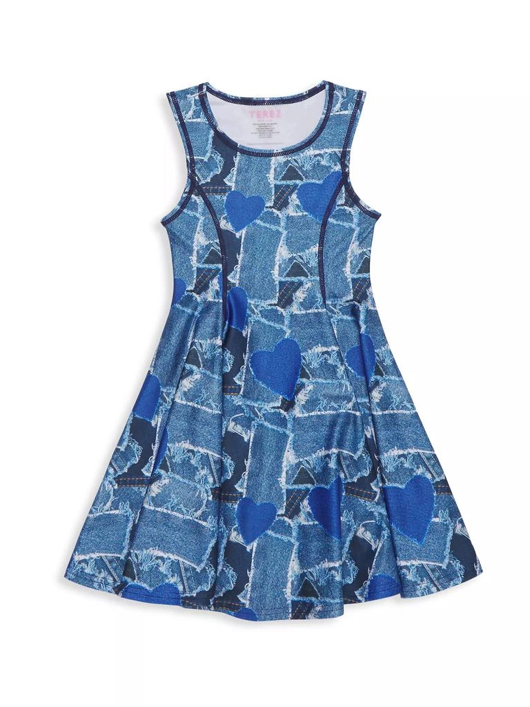 商品Zara Terez|Little Girl's Denim Heart Patchwork Skater Dress,价格¥363,第1张图片