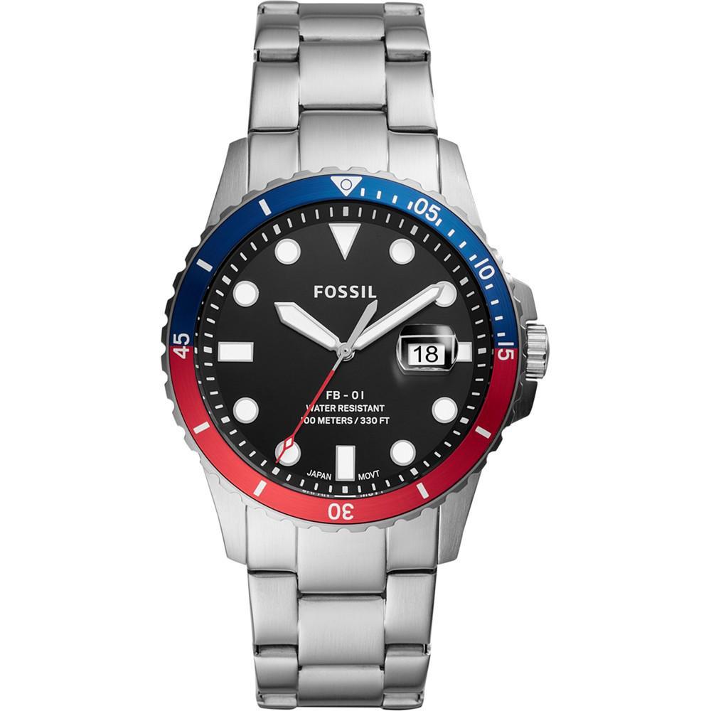商品Fossil|Men's Blue Diver Stainless Steel Bracelet Watch 42mm,价格¥943,第1张图片