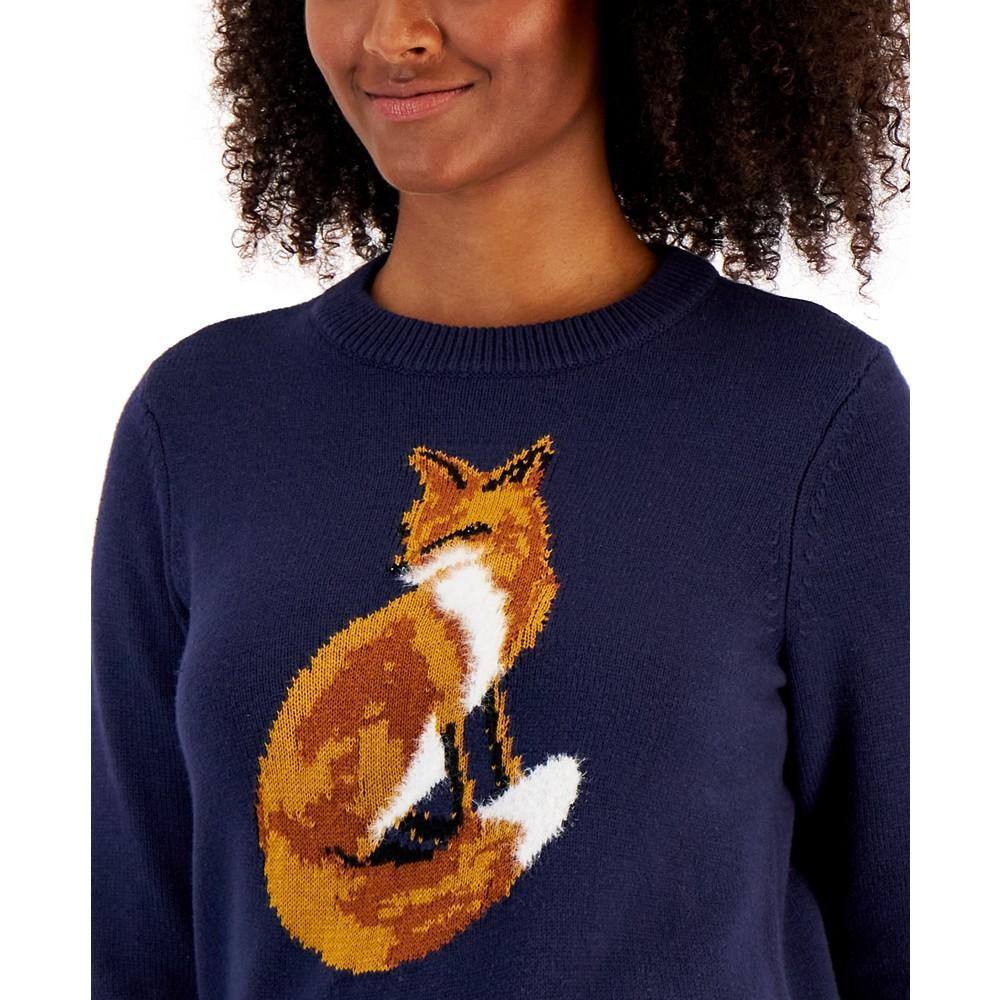 Petite Fox-Print Sweater, Created for Macy's商品第3张图片规格展示