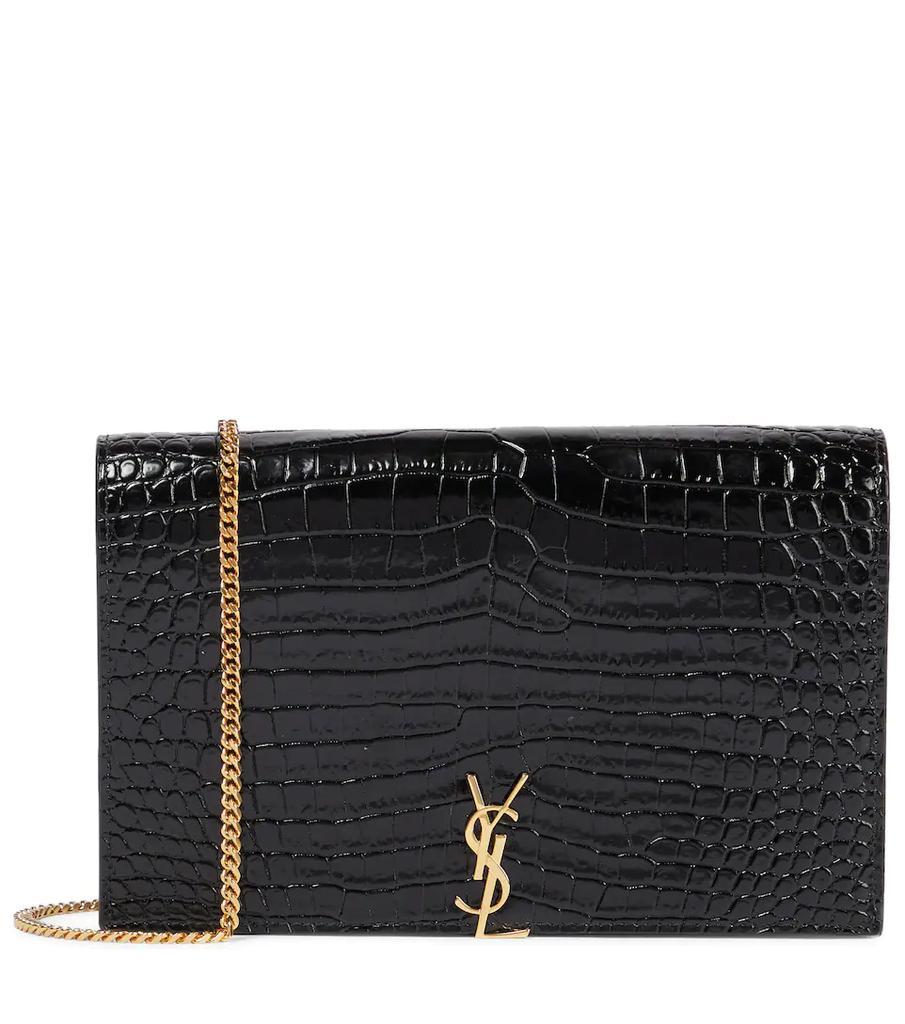 商品Yves Saint Laurent|Croc-effect leather wallet on chain,价格¥9142,第1张图片