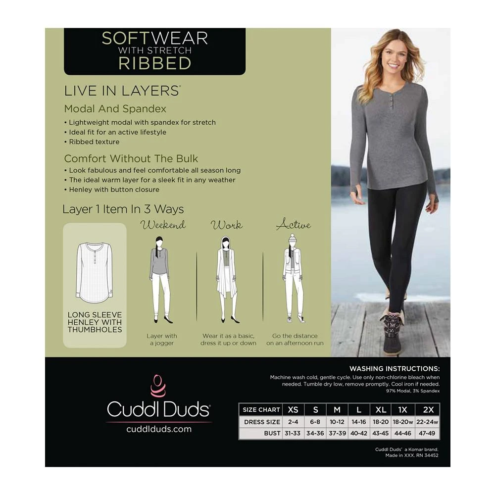 商品Cuddl Duds|Softwear with Stretch Ribbed Henley,价格¥145,第5张图片详细描述