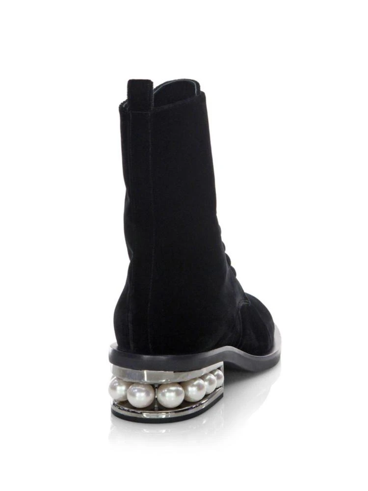 商品Nicholas Kirkwood|Casati Pearly-Heel Velvet Combat Boots,价格¥4046,第2张图片详细描述