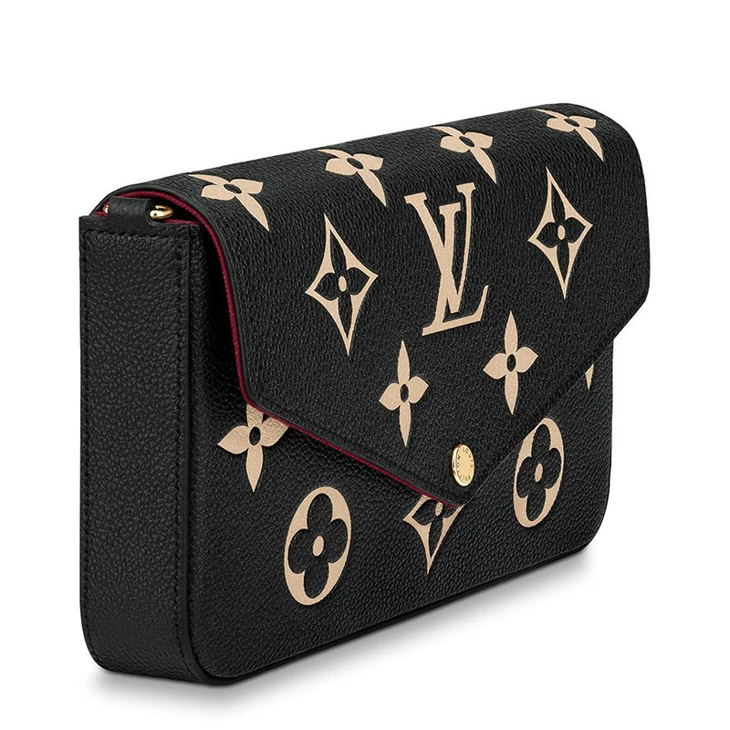 商品Louis Vuitton|【预售3-7天】路易威登22春夏新款FÉLICIE系列女士黑色粒面牛皮革奶白色老花印花金扣金链配可拆卸贴袋翻盖开合单肩斜挎手拿链条信封包M80482,价格¥11994,第4张图片详细描述