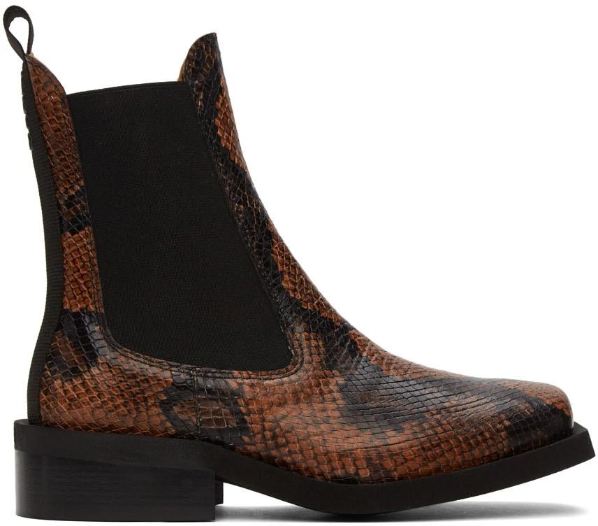 商品Ganni|Brown Embossed Snake Chelsea Boots,价格¥1236,第1张图片