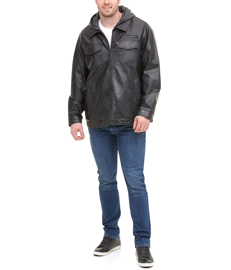 商品Levi's|Levi's Men's Faux Leather Trucker Hoody with Sherpa Lining (Regular and Big and Tall Sizes),价格¥649,第4张图片详细描述