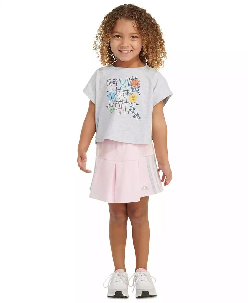 商品Adidas|Little & Toddler Girls Short Sleeve Box Heather Top & Skort, 2 Piece Set,价格¥130,第1张图片