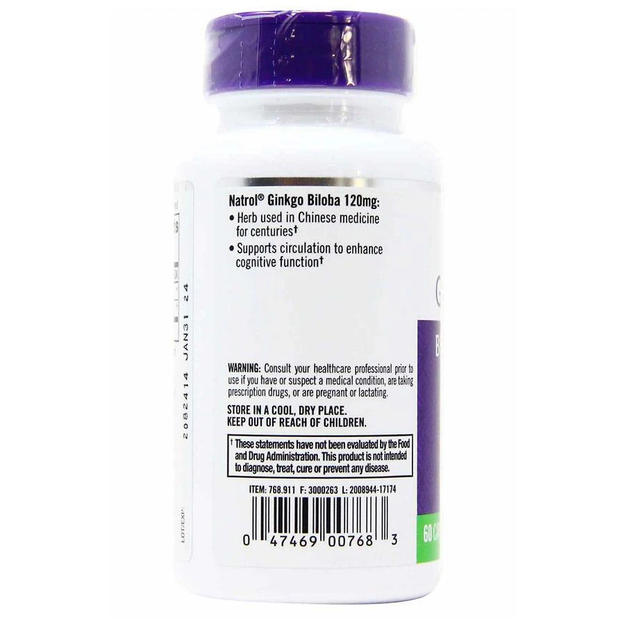 商品Natrol|Ginkgo Biloba Brain Health Supplement 120 mg,价格¥44,第2张图片详细描述