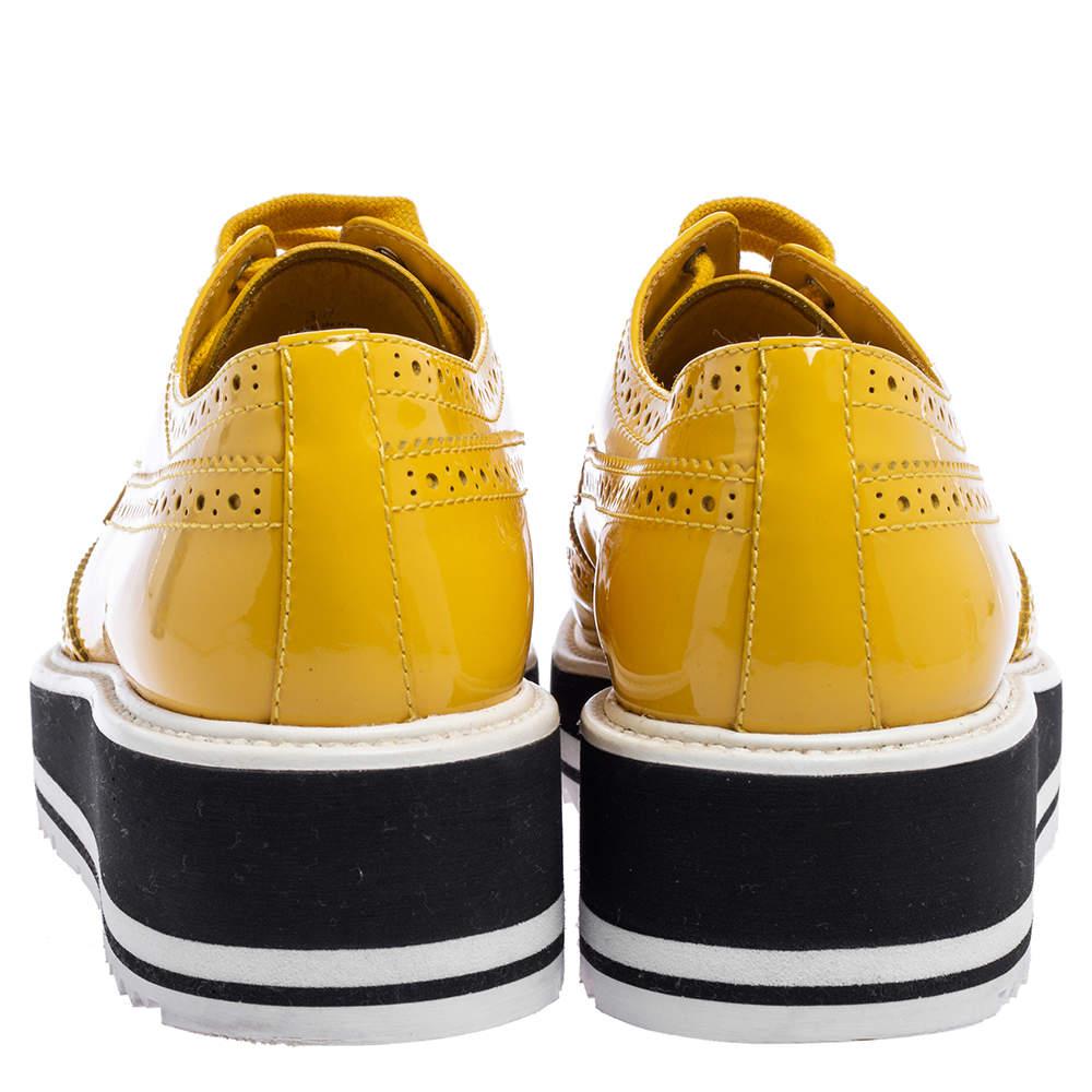 Prada Yellow Brogue Patent Leather Platform Derby Size 38商品第5张图片规格展示