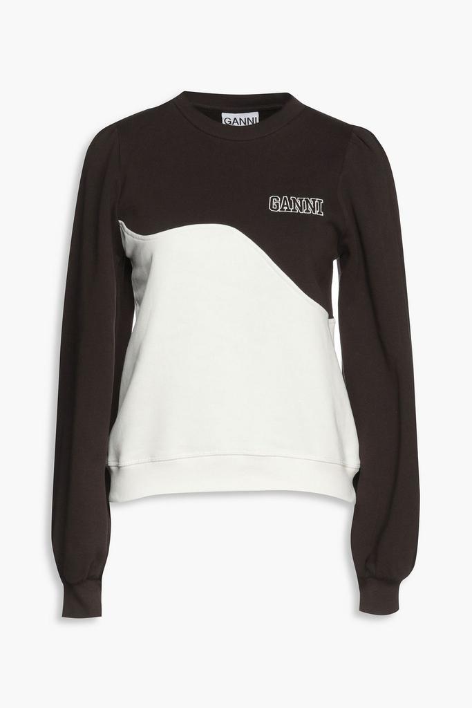 商品Ganni|Embroidered two-tone organic cotton-fleece sweatshirt,价格¥624,第5张图片详细描述