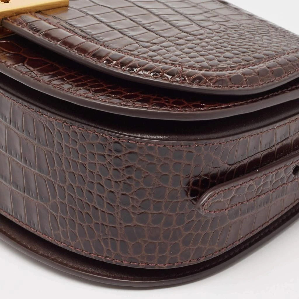 Polo Ralph Lauren Brown Croc Embossed Leather Saddle Crossbody Bag 商品