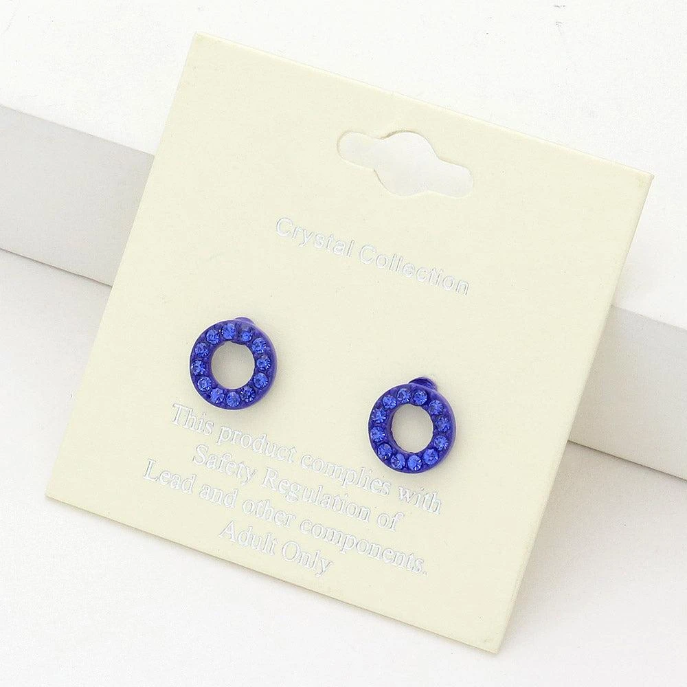 商品FASHNZFAB|Rhinestone Embellished Open Circle Stud Earrings - Sapphire,价格¥172,第1张图片