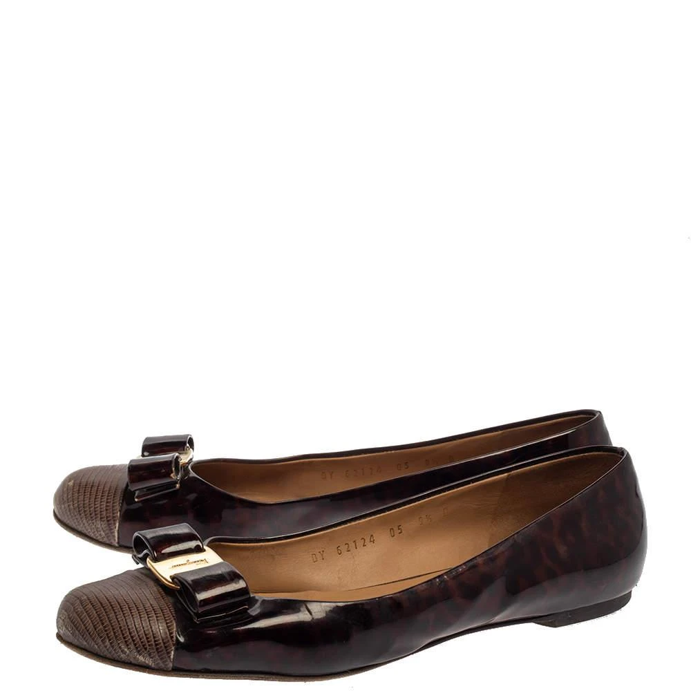 商品[二手商品] Salvatore Ferragamo| Salvatore Ferragamo Brown Lizard Embossed And Patent Leather Vara Bow Ballet Flats Size 40,价格¥813,第4张图片详细描述
