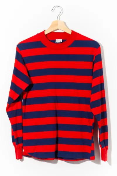 Vintage 1970s Red Navy Blue Striped Long Sleeve T-Shirt商品第1张图片规格展示