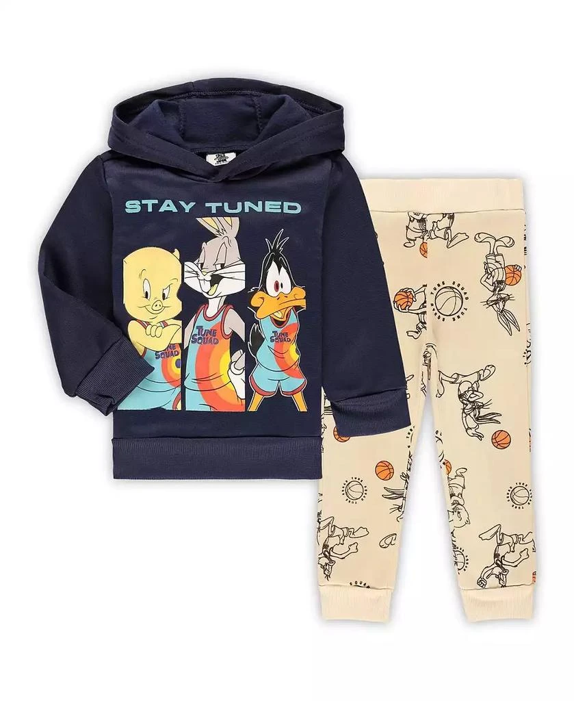 商品Children's Apparel Network|Toddler Boys and Girls Navy, Tan Space Jam Pullover Hoodie and Joggers Set,价格¥165,第1张图片