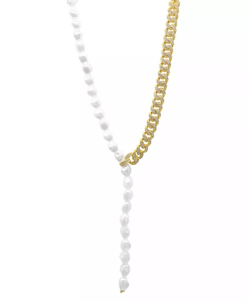 商品ADORNIA|14k Gold-Plated Pavé Chain & Mother-of-Pearl Asymmetrical Lariat Necklace, 15" + 2" extender,价格¥242,第1张图片