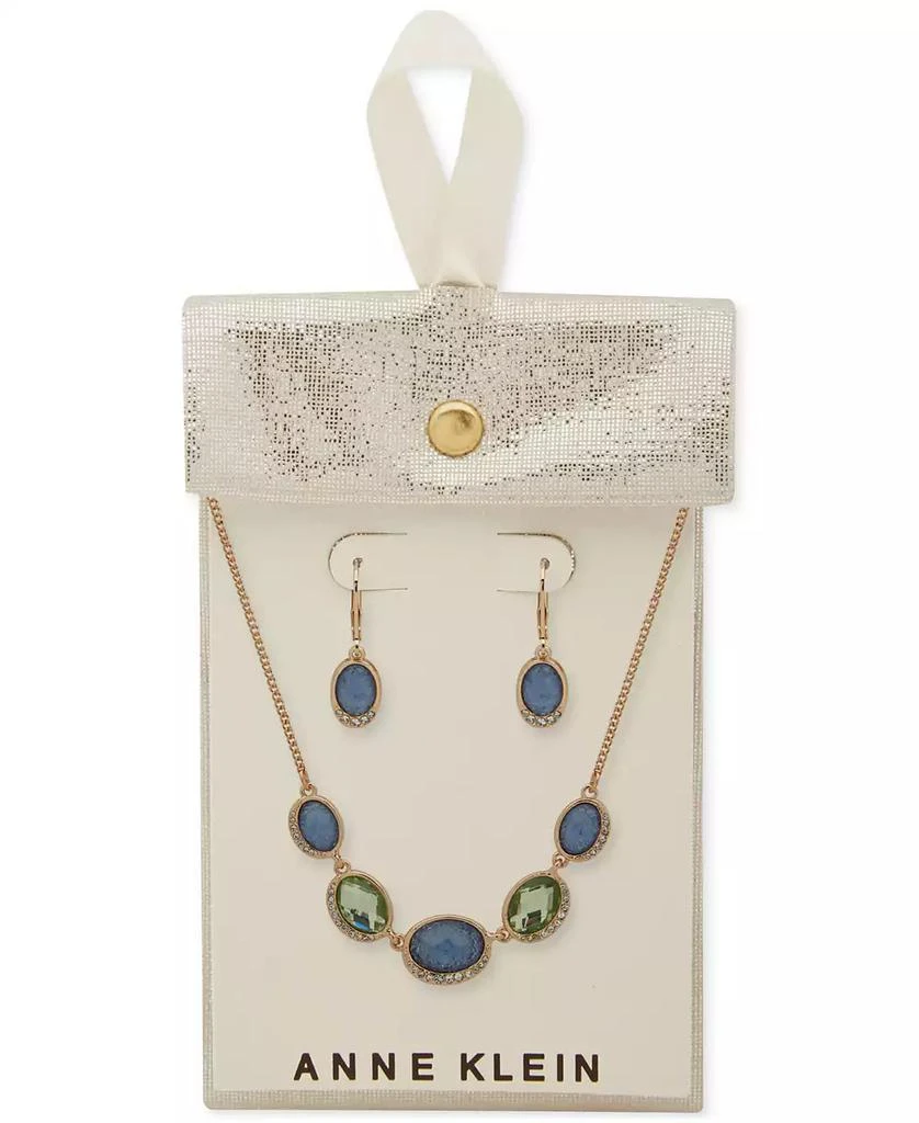 商品Anne Klein|Gold-Tone Pavé & Oval Stone Statement Necklace & Drop Earrings Set,价格¥148,第3张图片详细描述