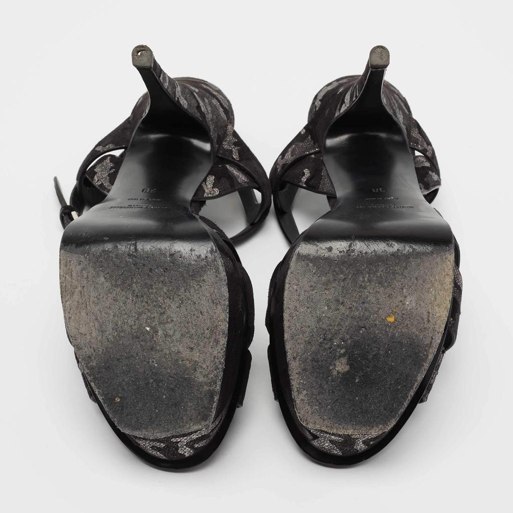 Yves Saint Laurent Black/Silver  Suede Tribute Ankle Strap  Sandals Size 38商品第6张图片规格展示