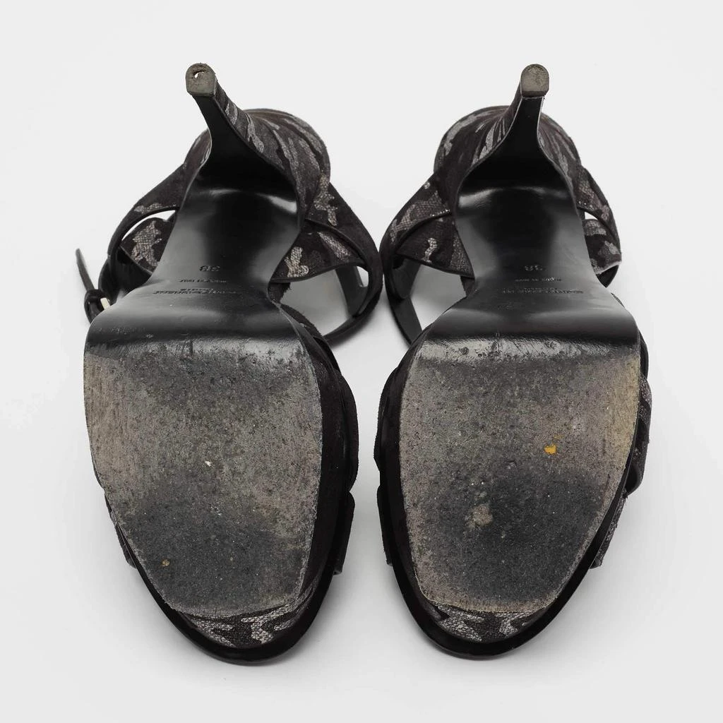 Yves Saint Laurent Black/Silver  Suede Tribute Ankle Strap  Sandals Size 38 商品