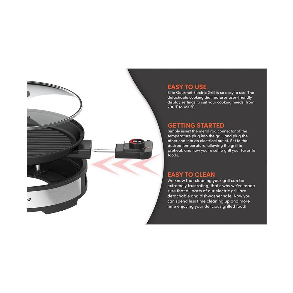商品Elite Gourmet|12" Smokeless Indoor Electric BBQ Nonstick Grill with Glass Lid,价格¥397,第4张图片详细描述