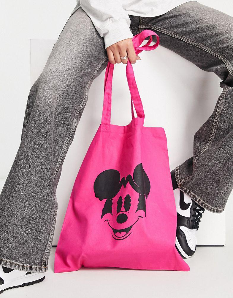 ASOS DESIGN Punk Mickey license graphic shopper tote bag in pink商品第2张图片规格展示